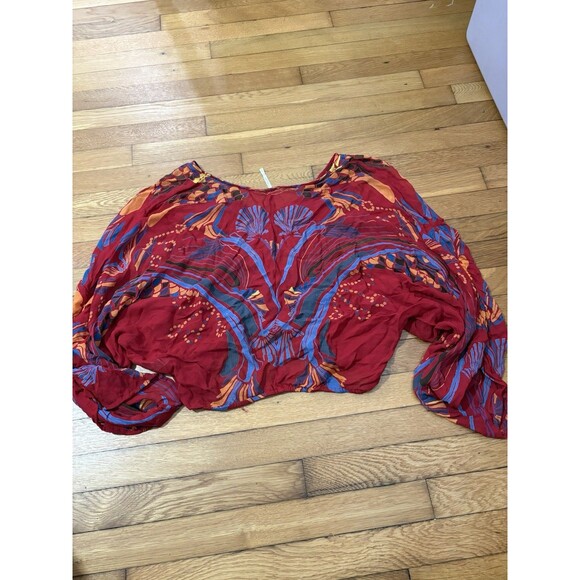 Free People Size M Beneath The Sea Top Red Floral - Picture 3 of 7